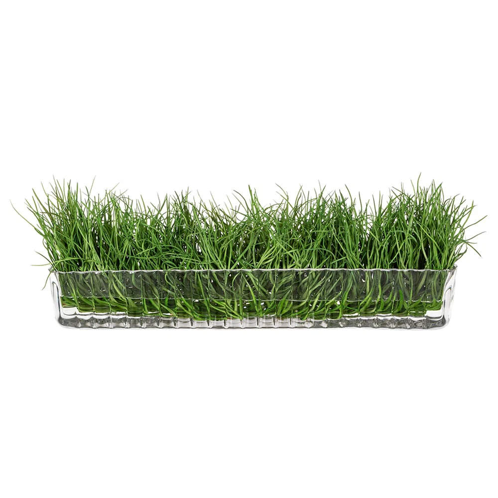 9"Hx28"W Soft-Touch Grass Artificial Plant w/Long Glass Vase -Green