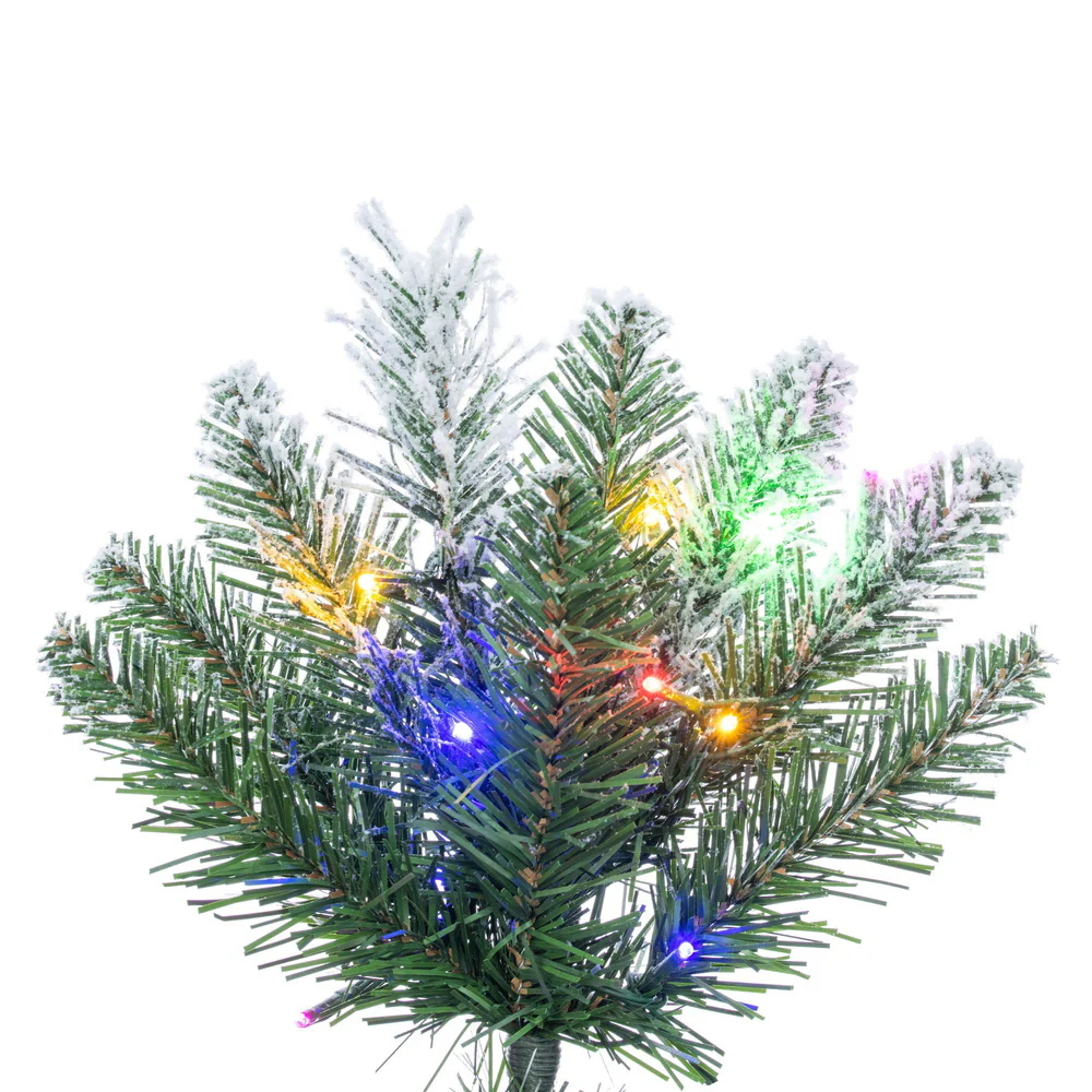 9'Hx31"W Pencil Flocked Crest Pine Artificial Christmas Tree, Micro LED Pre-Lit (Multi-Mode) -White/Green - Image 3