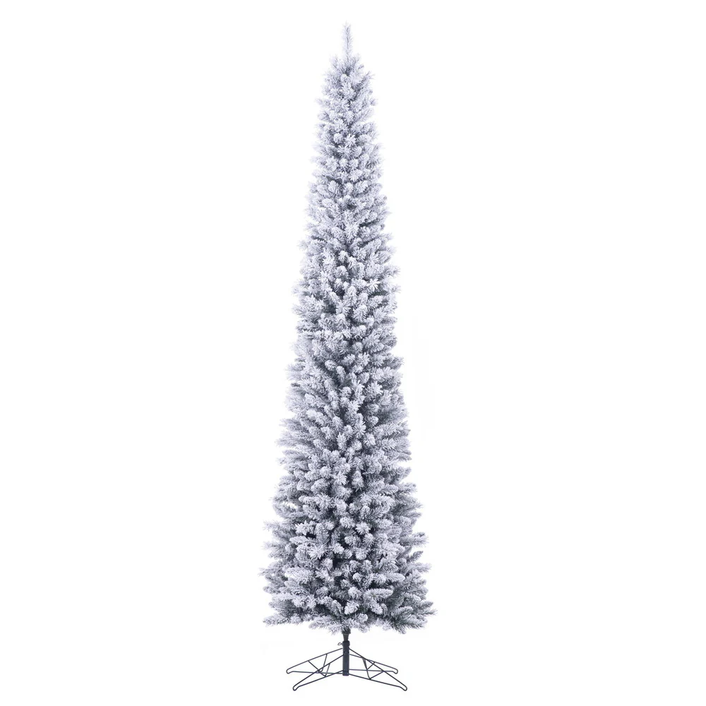 9'Hx31"W Pencil Flocked Crest Pine Artificial Christmas Tree, Unlit -White/Green