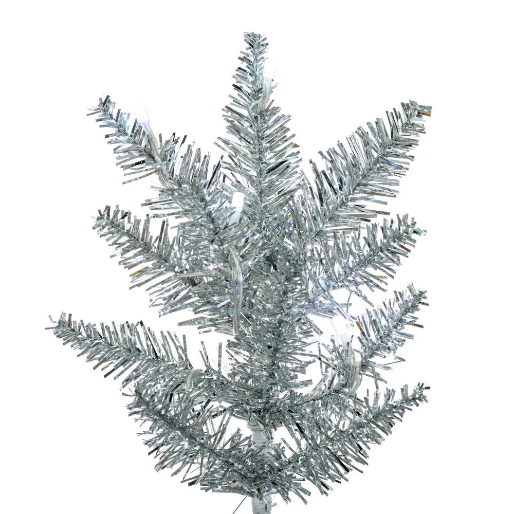 9'Hx39"W Tinsel Pencil Artificial Christmas Tree, RGB LED Pre-Lit (Multi-Mode) -Silver - Image 2