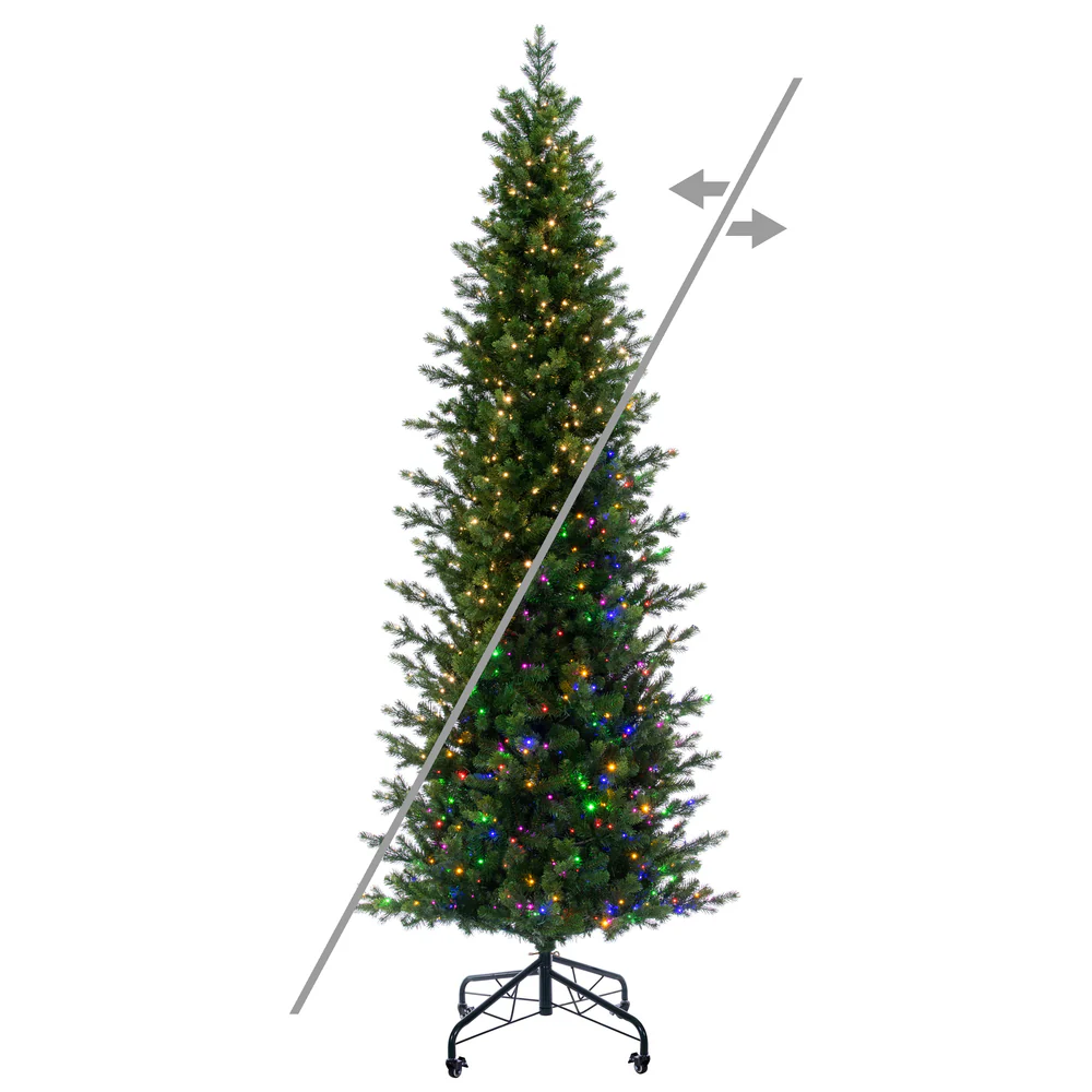 9'Hx40"W PE Slim Eagle Fraser Artificial Christmas Tree, Micro LED Pre-Lit (Multi-Mode) -Green