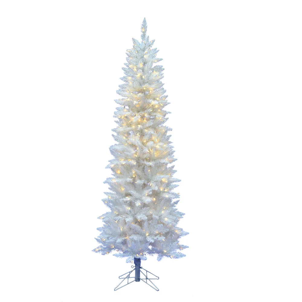 9'Hx40"W Pencil Sparkle White Spruce Artificial Christmas Tree, LED Pre-Lit -White