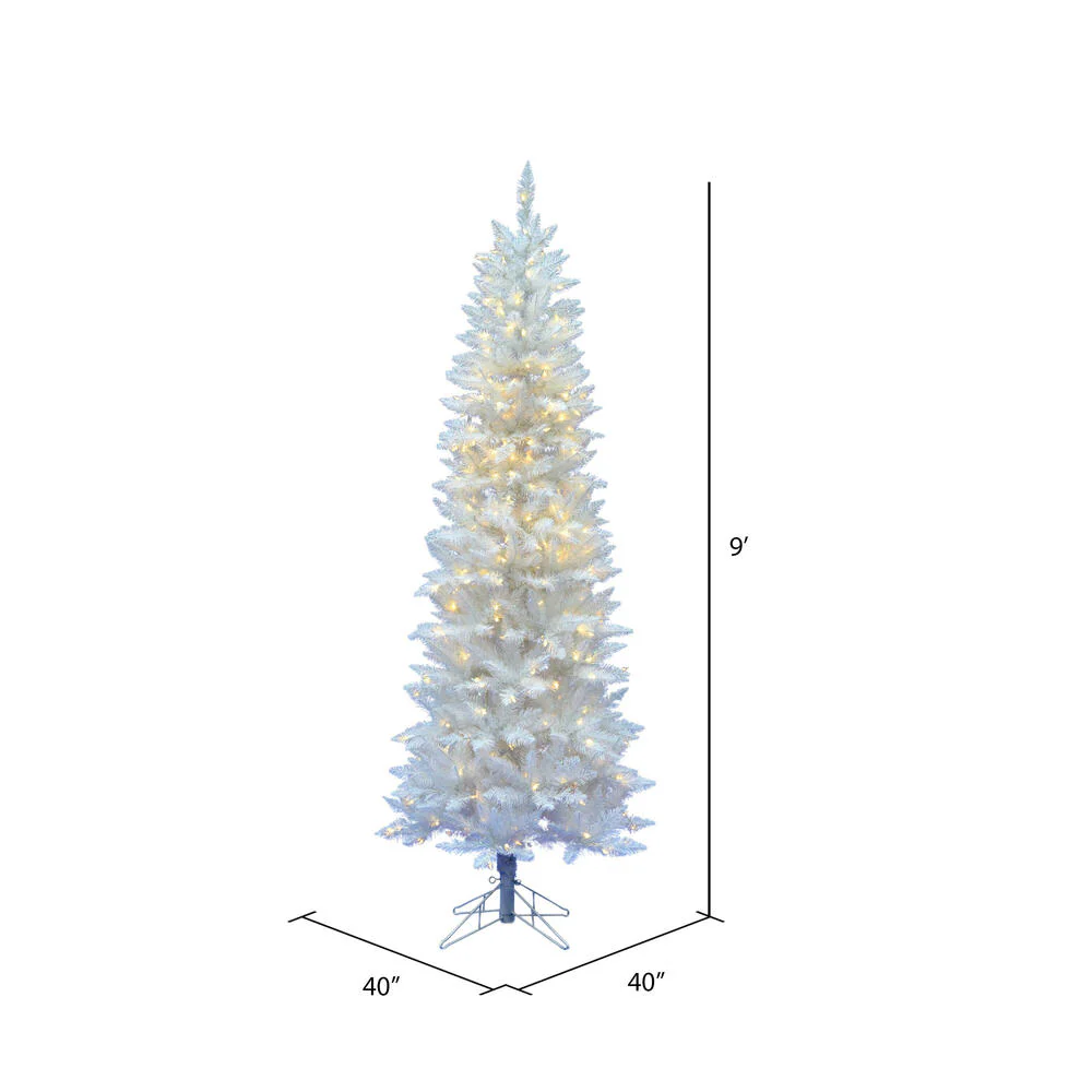 9'Hx40"W Pencil Sparkle White Spruce Artificial Christmas Tree, LED Pre-Lit -White - Image 3