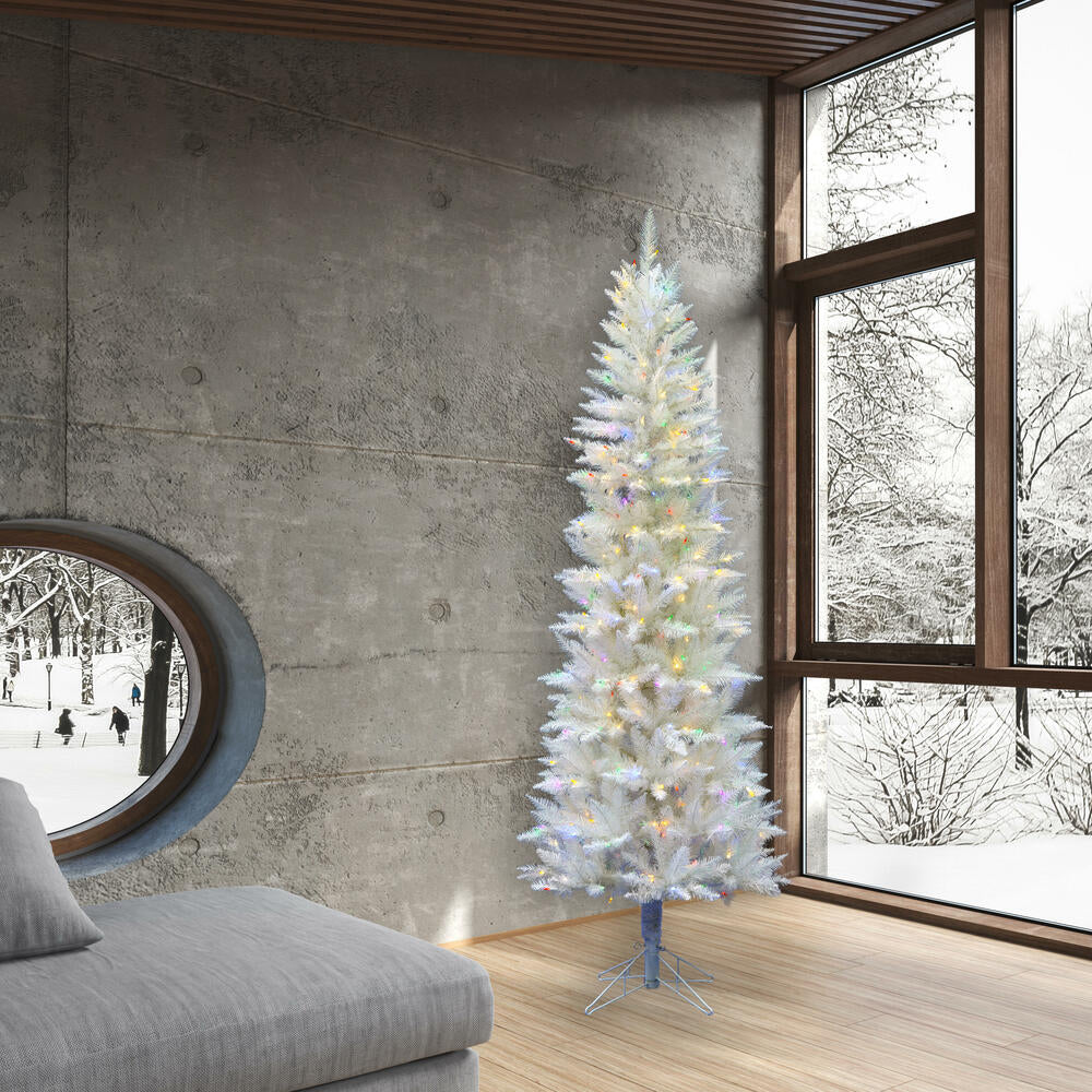 9'Hx40"W Pencil Sparkle White Spruce Artificial Christmas Tree, LED Pre-Lit -White - Image 5