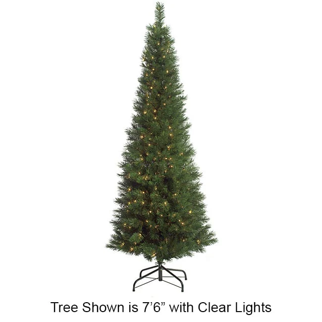 9'Hx42"W Pencil Pine Artificial Christmas Tree, Pre-Lit -Green