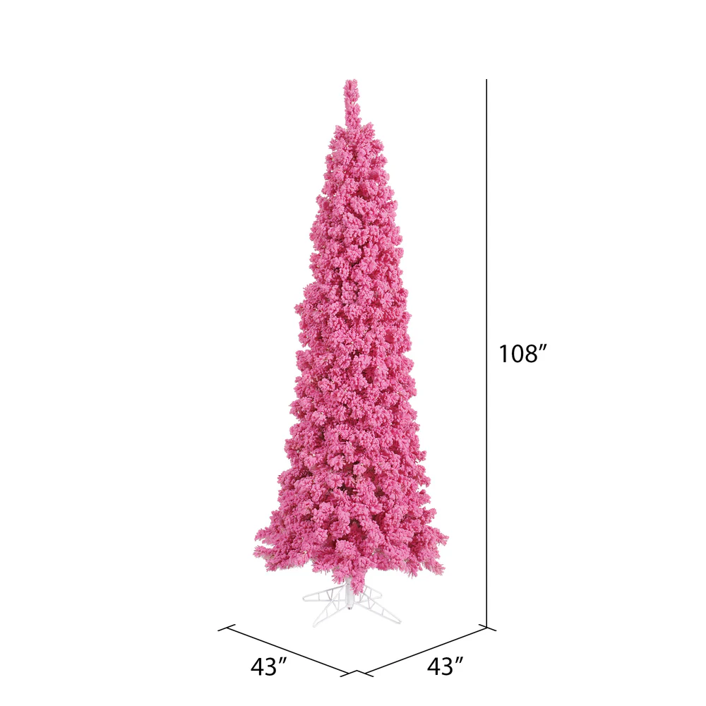 9'Hx43"W Flocked Pencil Fir Artificial Christmas Tree, Unlit -Pink - Image 2