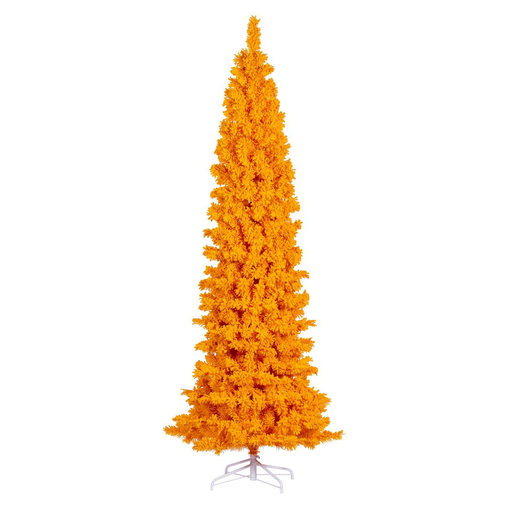 9'Hx43"W Flocked Pencil Fir Artificial Christmas Tree, Unlit -Yellow