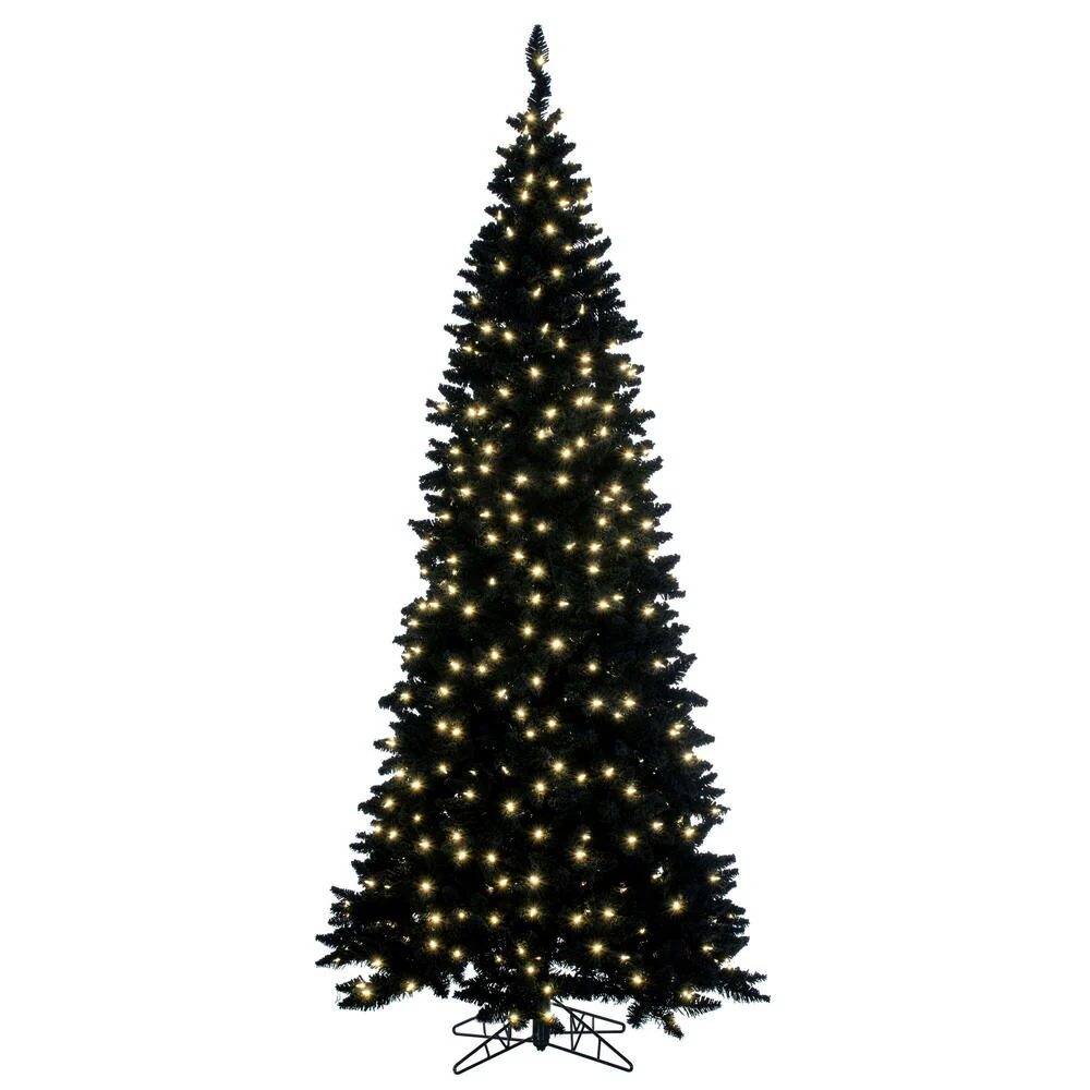 9'Hx43"W Flocked Slim Fir Artificial Christmas Tree, LED Pre-Lit -Black