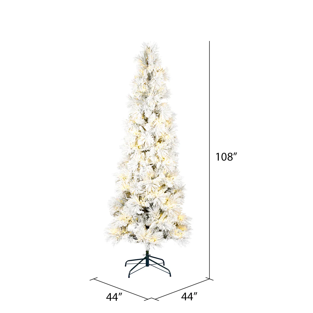9'Hx44"W Flocked Pencil Atka Pine Artificial Christmas Tree, Micro LED Pre-Lit -White - Image 3