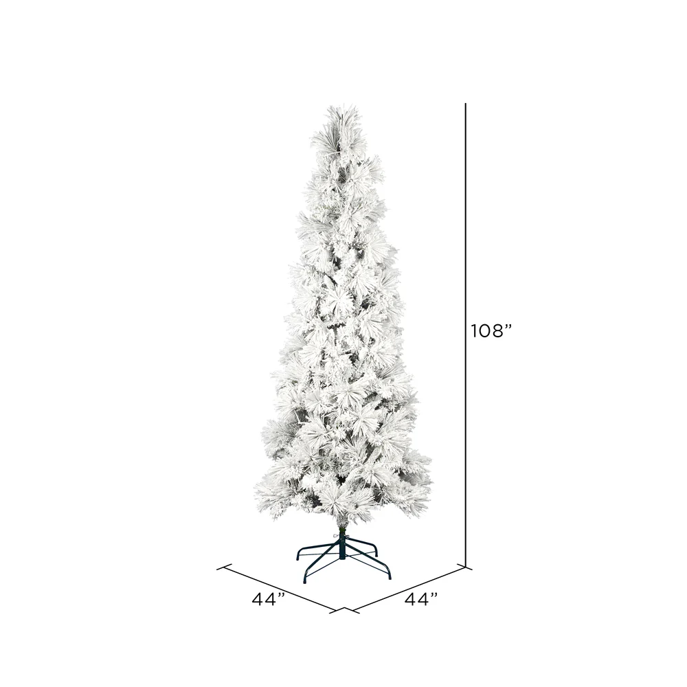 9'Hx44"W Flocked Pencil Atka Pine Artificial Christmas Tree, Unlit -White - Image 3