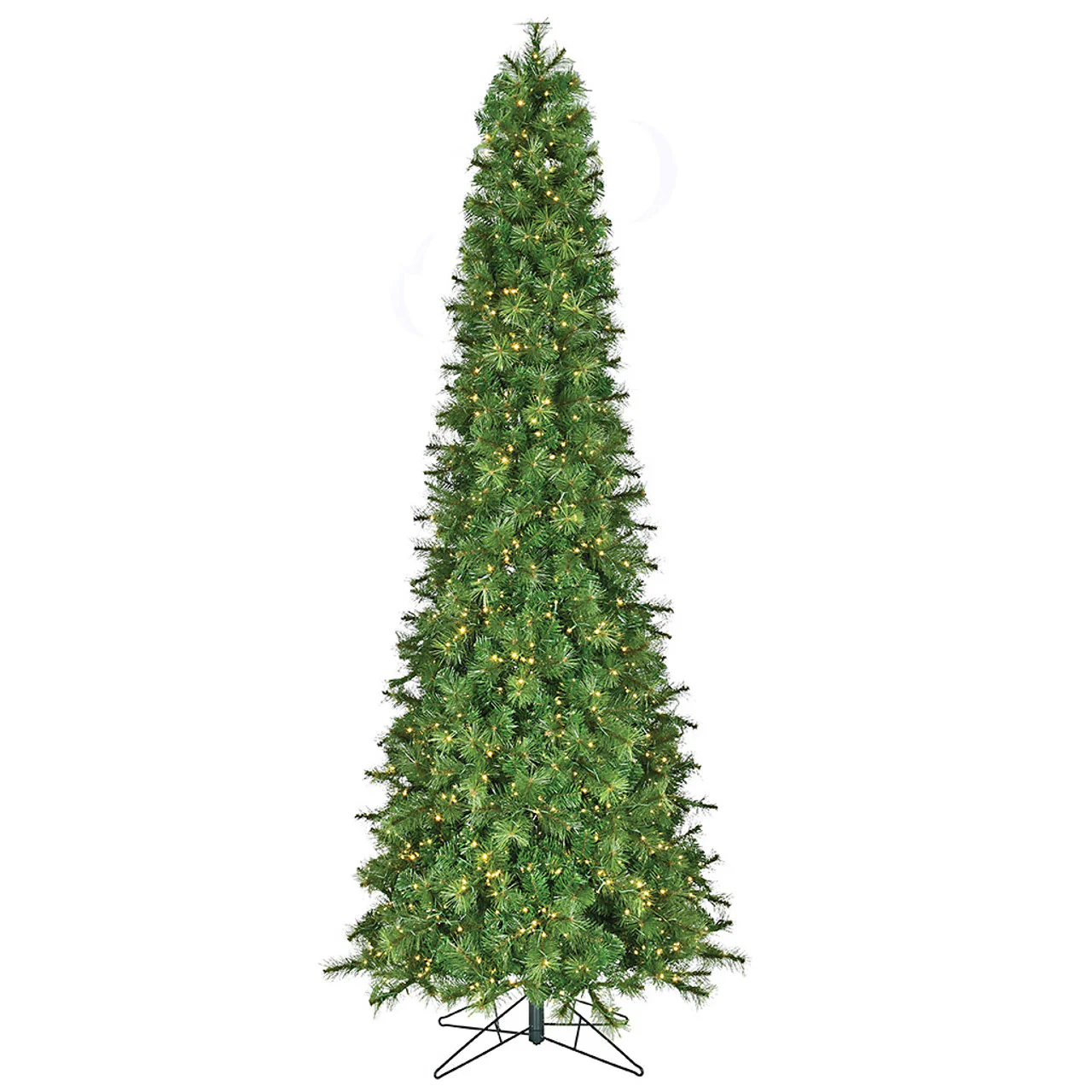 9'Hx44"W Mika Pencil Pine Artificial Christmas Tree, LED Pre-Lit (Warm White, Multi-Mode) -Green
