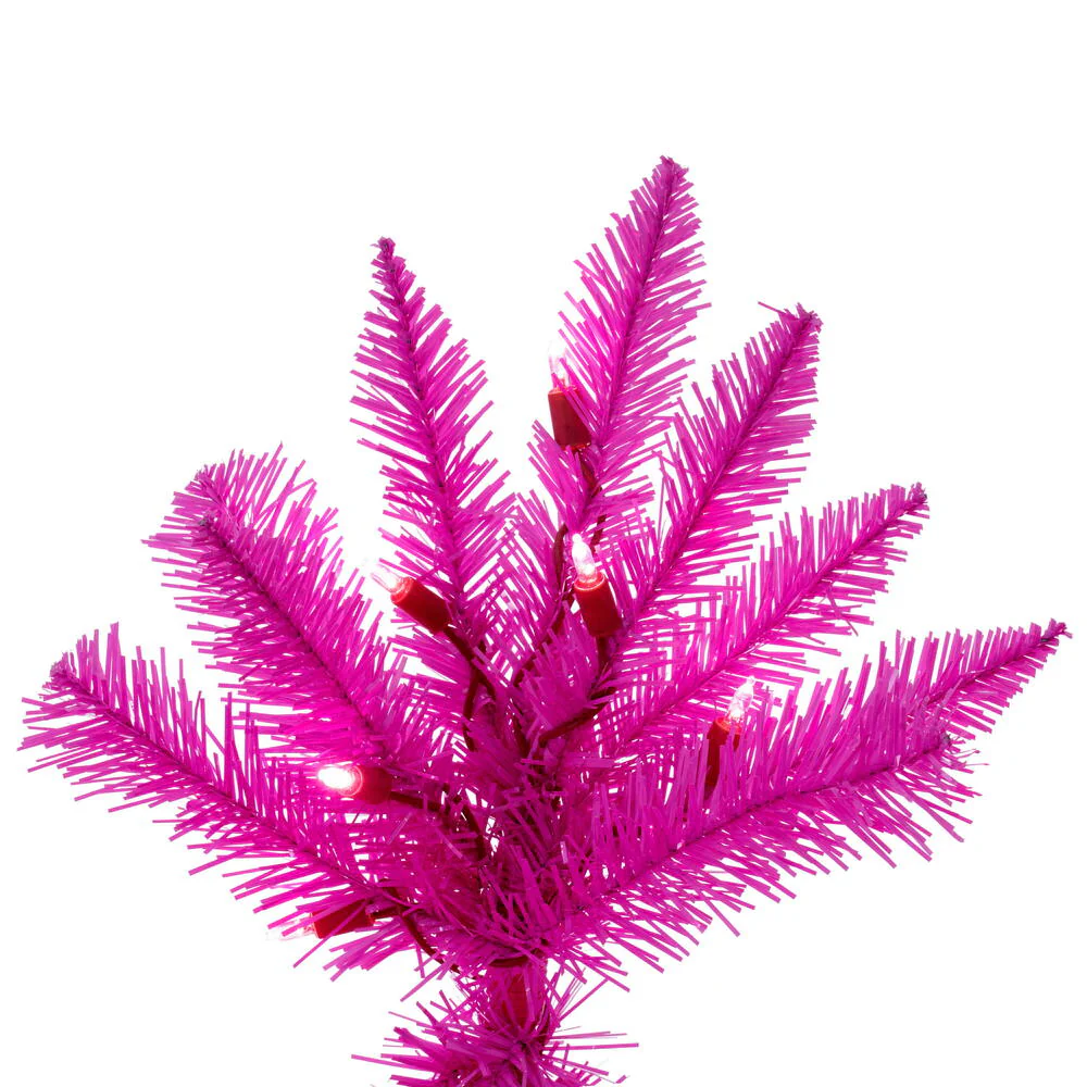 9'Hx46"W Fir Artificial Christmas Tree, LED Pre-Lit (Pink) -Hot Pink - Image 2