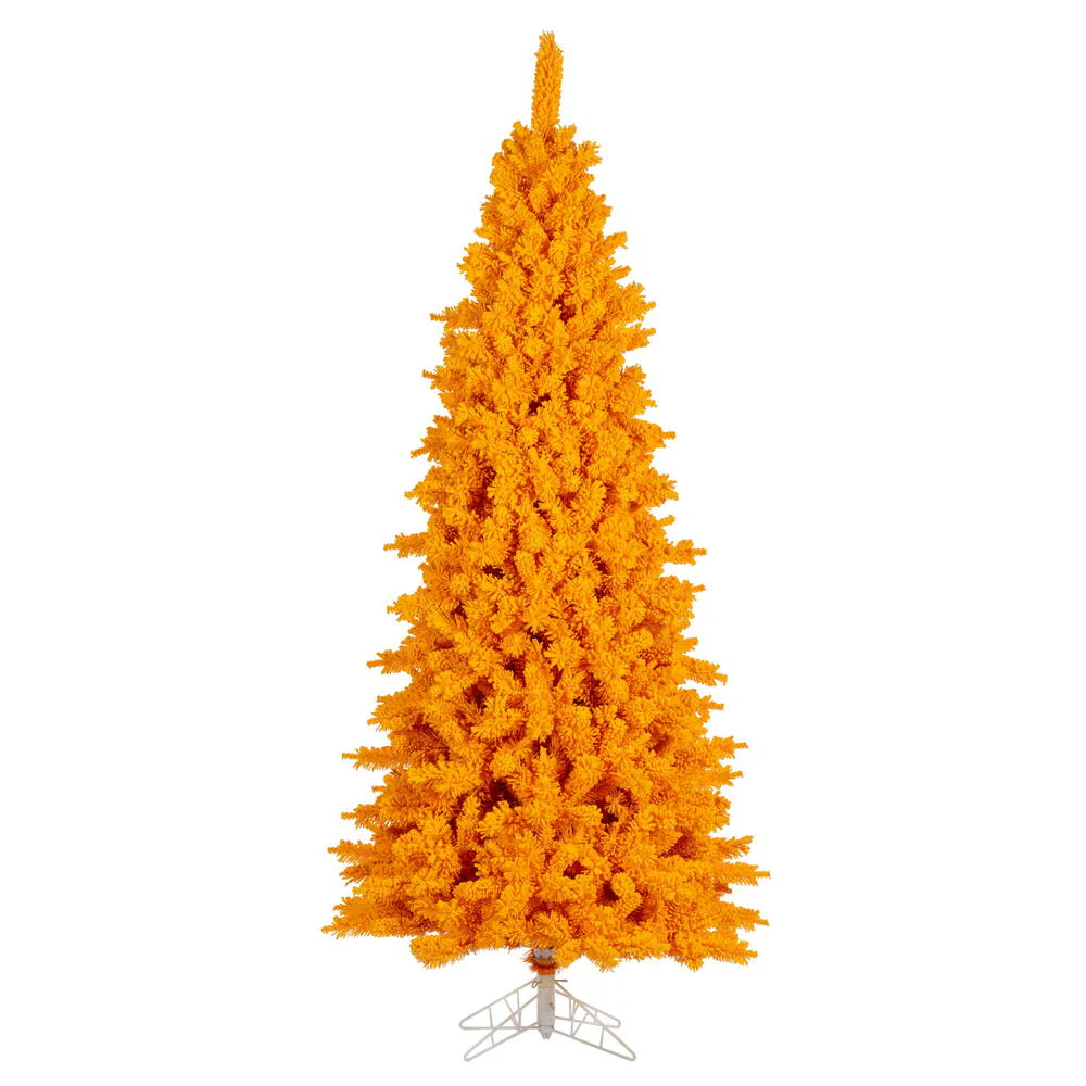 9'Hx46"W Flocked Slim Fir Artificial Christmas Tree, Unlit -Yellow