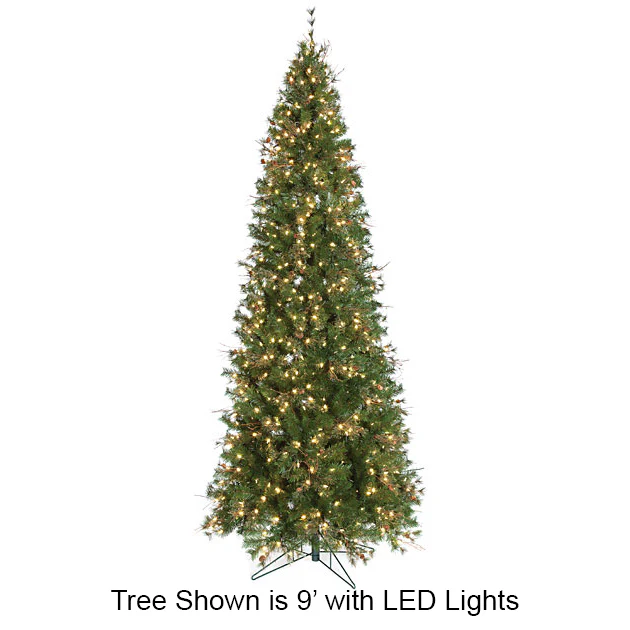 9'Hx46"W Mixed Needle Pine With Pinecone & Twigs Artificial Christmas Tree, LED Pre-Lit -Green