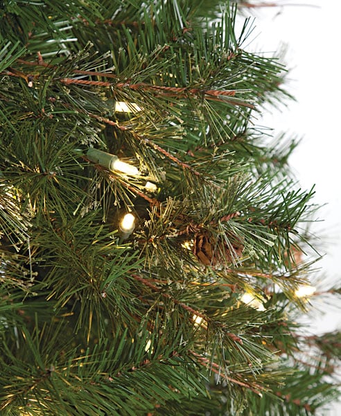 9'Hx46"W Mixed Needle Pine With Pinecone & Twigs Artificial Christmas Tree, LED Pre-Lit -Green - Image 2