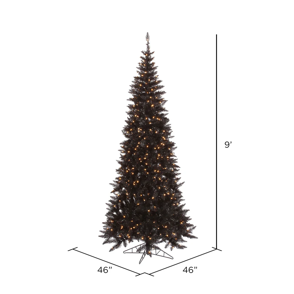9'Hx46"W Slim Fir Artificial Christmas Tree, LED Pre-Lit -Black - Image 3