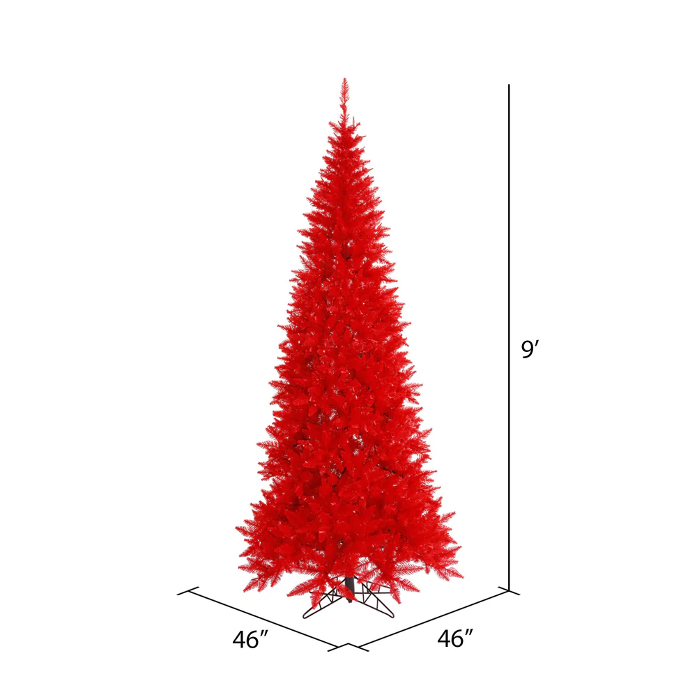 9'Hx46"W Slim Fir Artificial Christmas Tree, Unlit -Red - Image 2