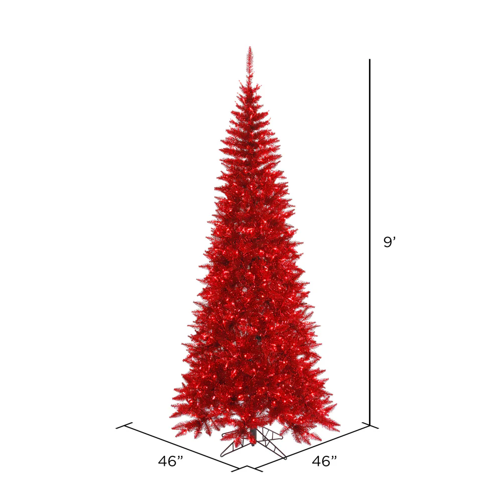 9'Hx46"W Tinsel Slim Fir Artificial Christmas Tree, LED Pre-Lit (Red) -Red - Image 2