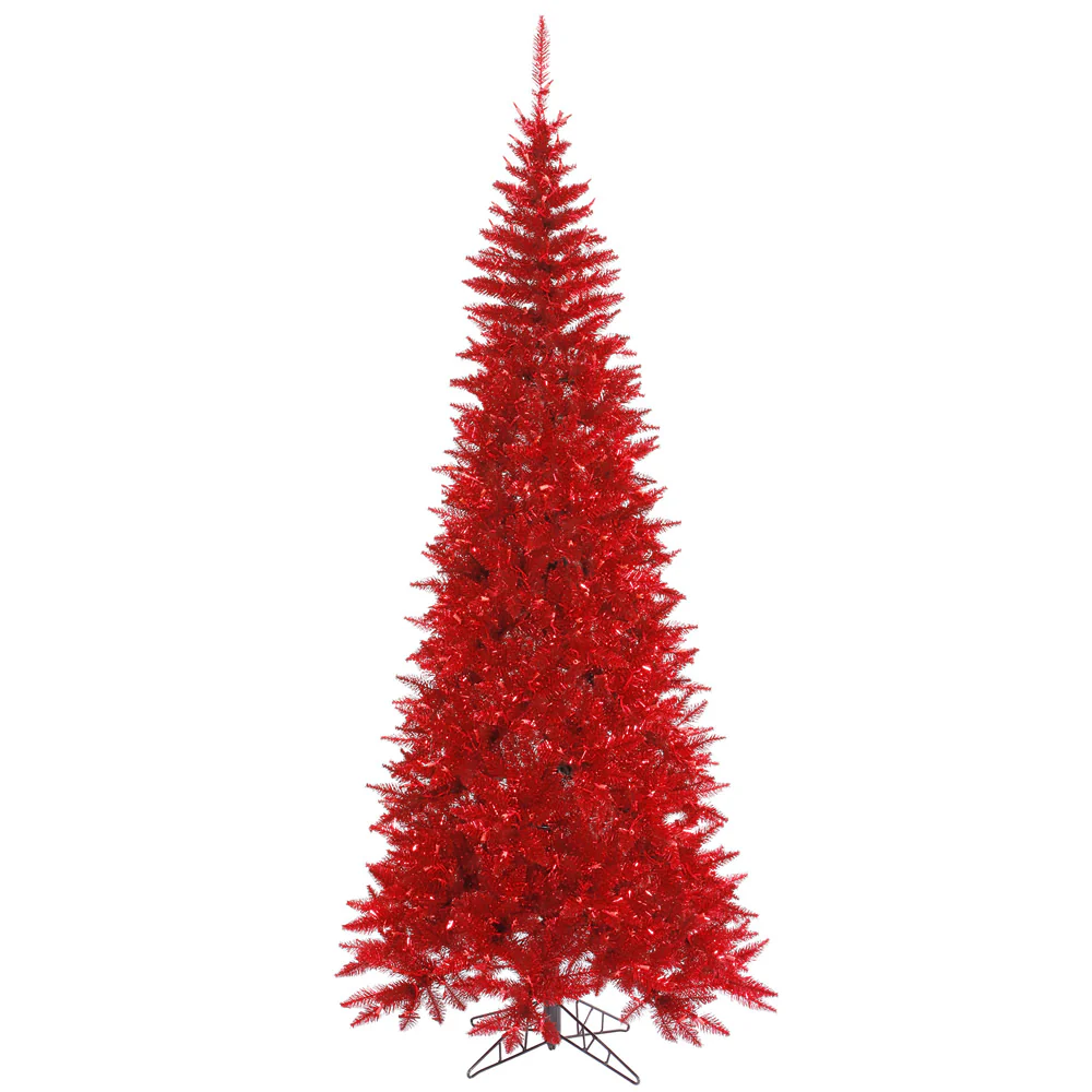 9'Hx46"W Tinsel Slim Fir Artificial Christmas Tree, Unlit -Red