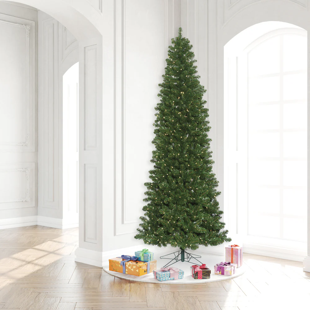 9'Hx47"W Slim Oregon Fir Artificial Christmas Tree, LED Pre-Lit -Green - Image 5