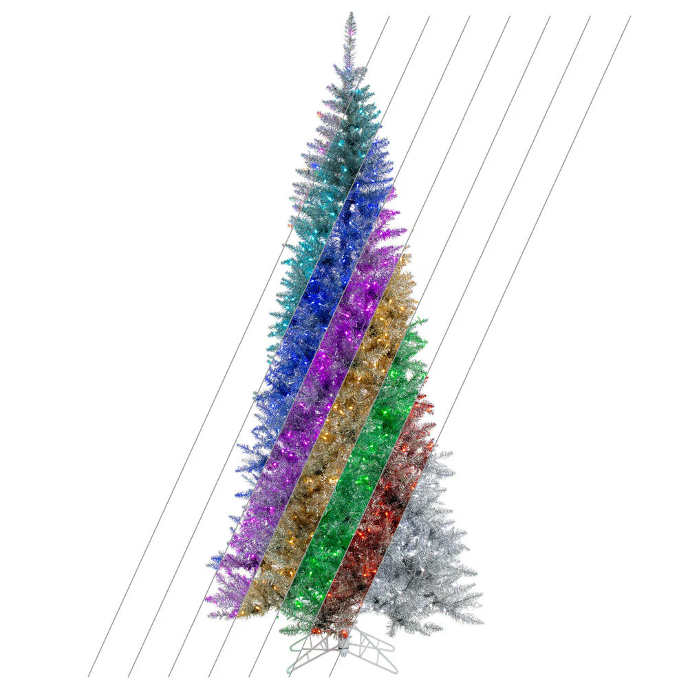 9'Hx47"W Tinsel Slim Artificial Christmas Tree, RGB LED Pre-Lit (Multi-Mode) -Silver