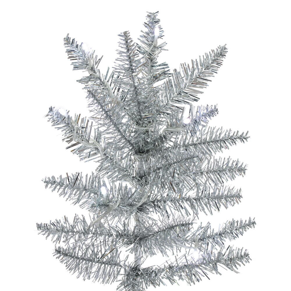 9'Hx47"W Tinsel Slim Artificial Christmas Tree, RGB LED Pre-Lit (Multi-Mode) -Silver - Image 2