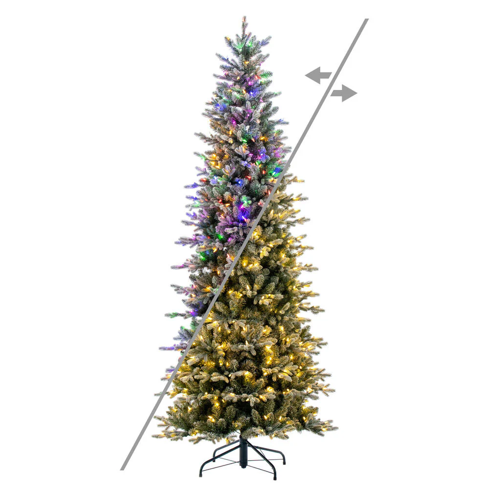 9'Hx48"W PE Frosted Slim Wistler Spruce Artificial Christmas Tree, LED Pre-Lit (Multi-Mode) -White/Green
