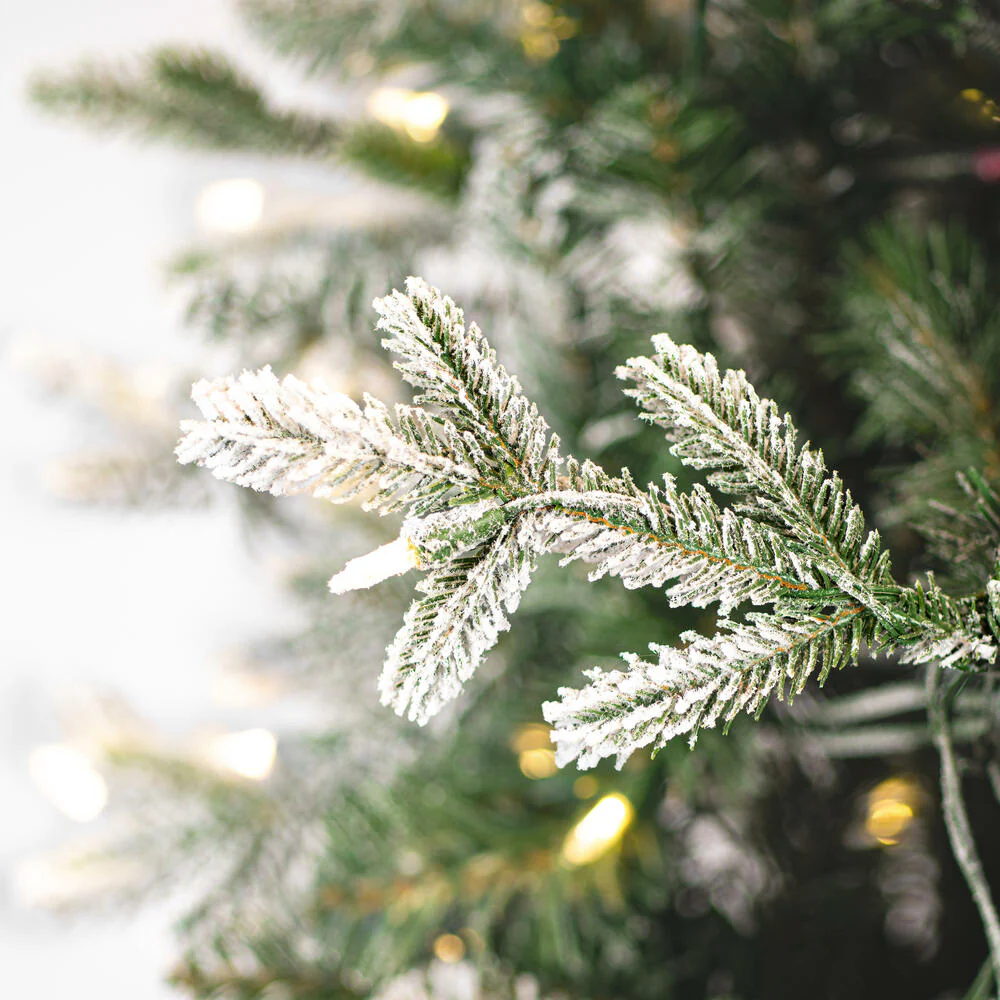 9'Hx48"W PE Frosted Slim Wistler Spruce Artificial Christmas Tree, LED Pre-Lit (Multi-Mode) -White/Green - Image 2