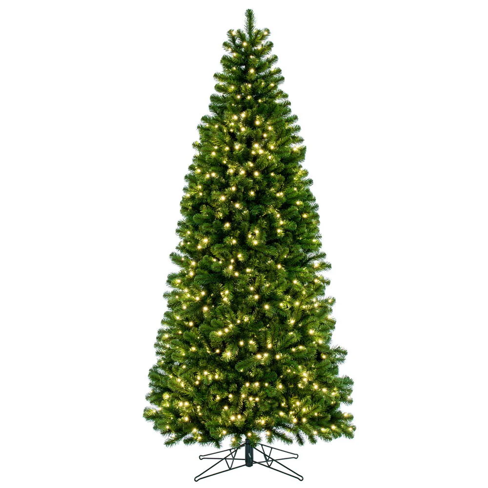 9'Hx48"W Slim Deluxe Sequoia Pine Artificial Christmas Tree, LED Pre-Lit -Green