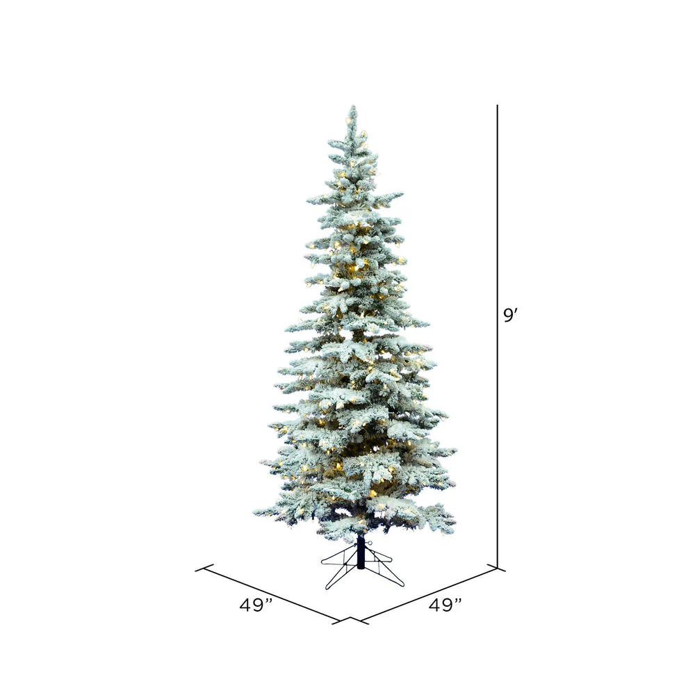 9'Hx49"W Flocked Slim Utica Fir Artificial Christmas Tree, LED Pre-Lit -White/Green - Image 3