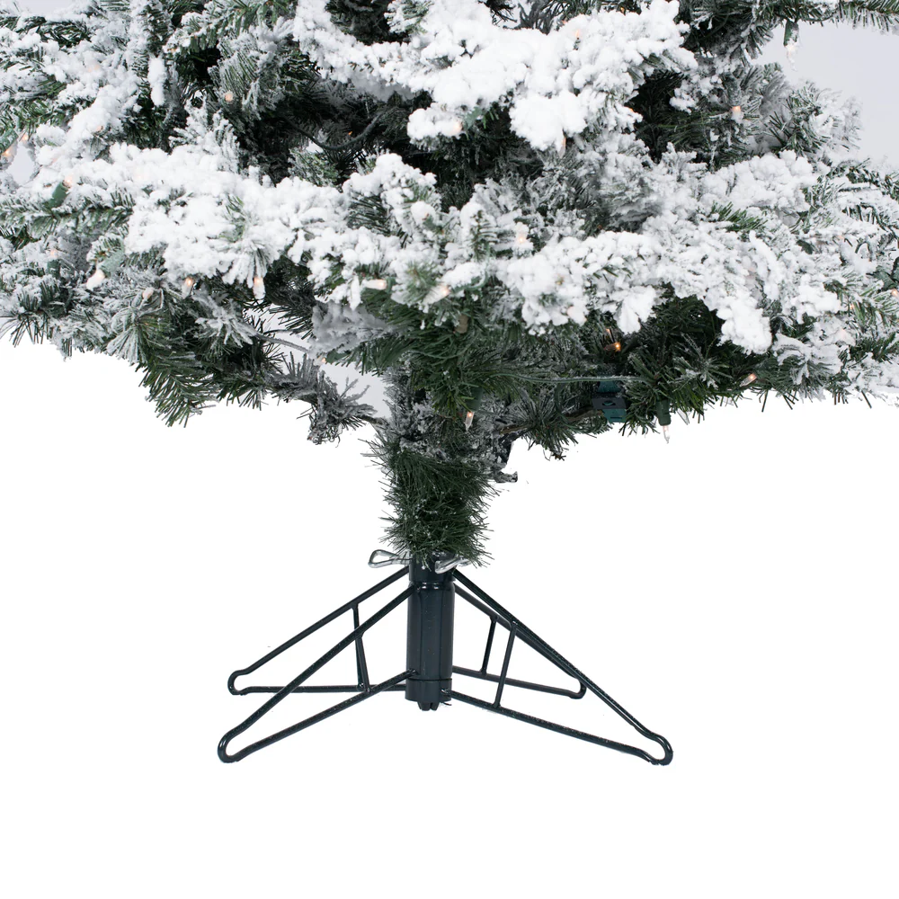 9'Hx49"W Flocked Slim Utica Fir Artificial Christmas Tree, LED Pre-Lit -White/Green - Image 4