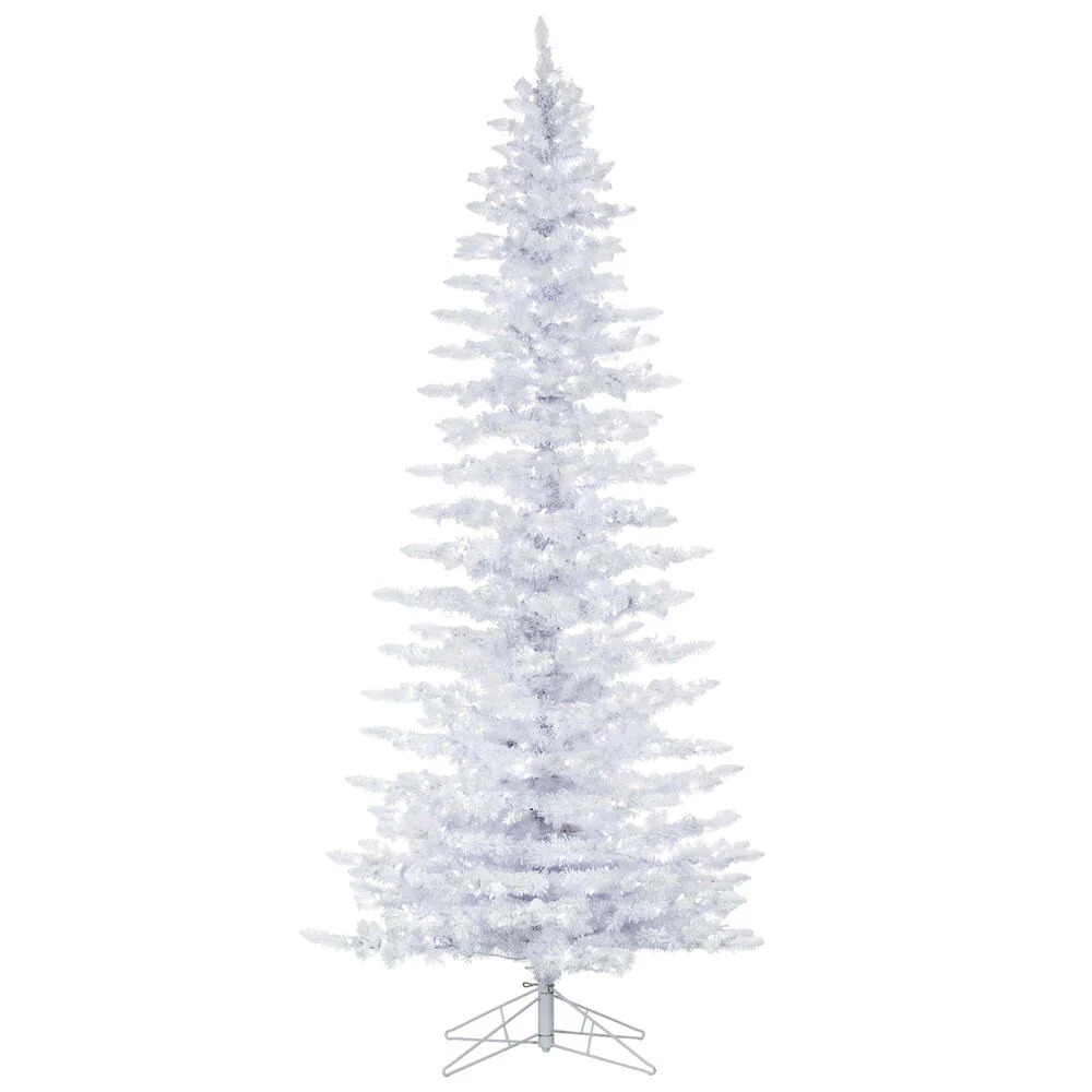9'Hx49"W Flocked Slim White Spruce Artificial Christmas Tree, LED Pre-Lit -White