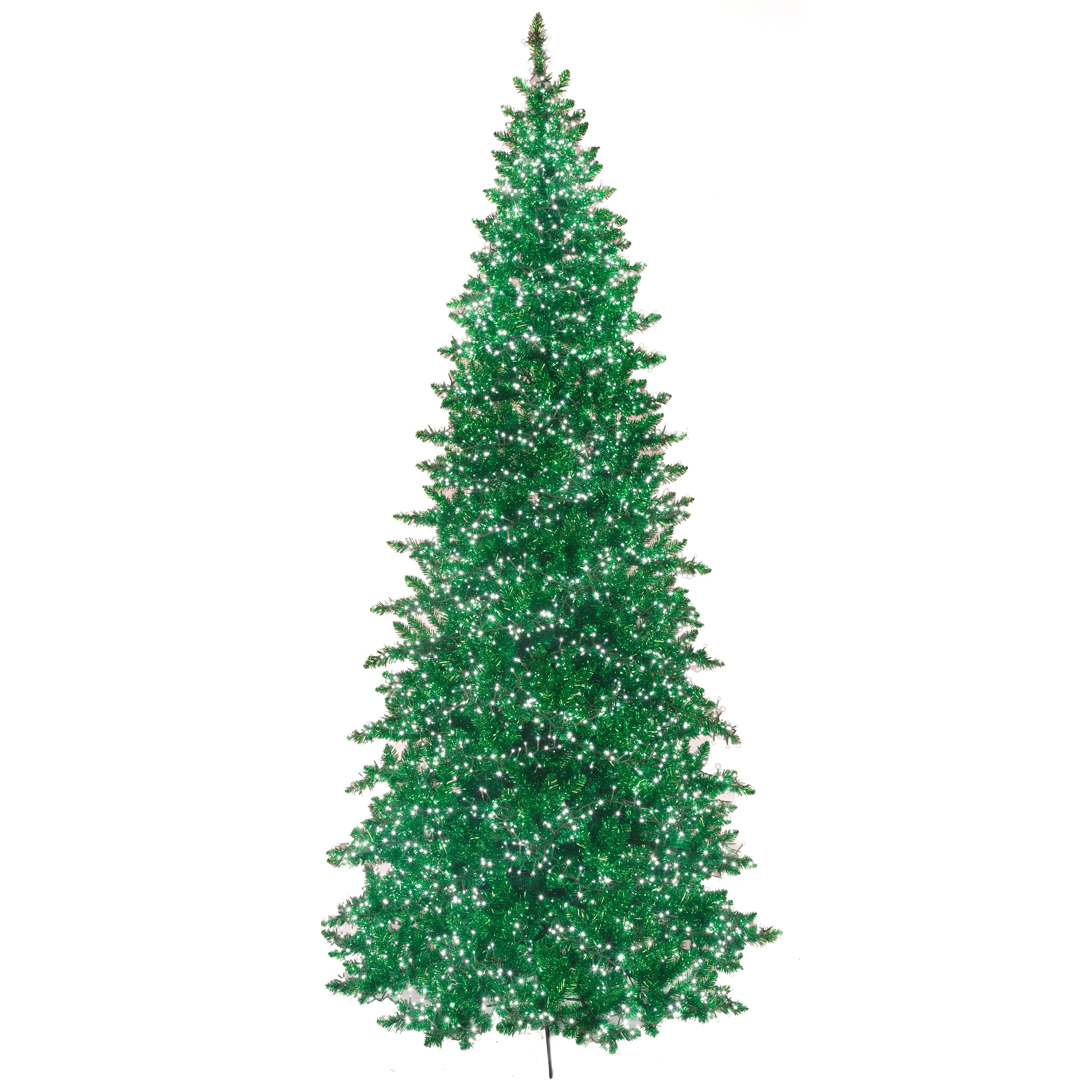 9'Hx49"W Tinsel Sparkling Artificial Christmas Tree, Micro LED Pre-Lit (Cool White) -Green