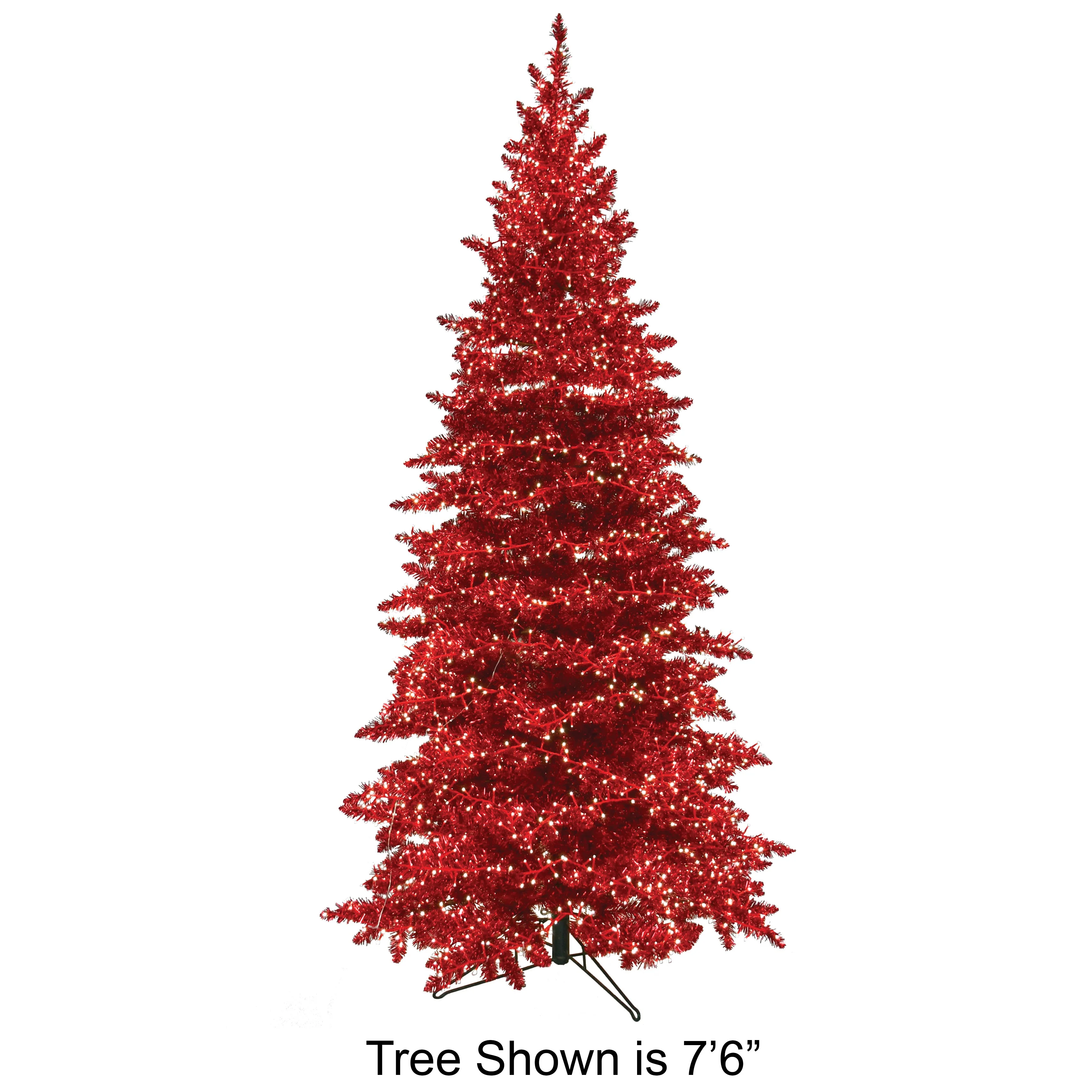 9'Hx49"W Tinsel Sparkling Artificial Christmas Tree, Micro LED Pre-Lit (Cool White) -Red