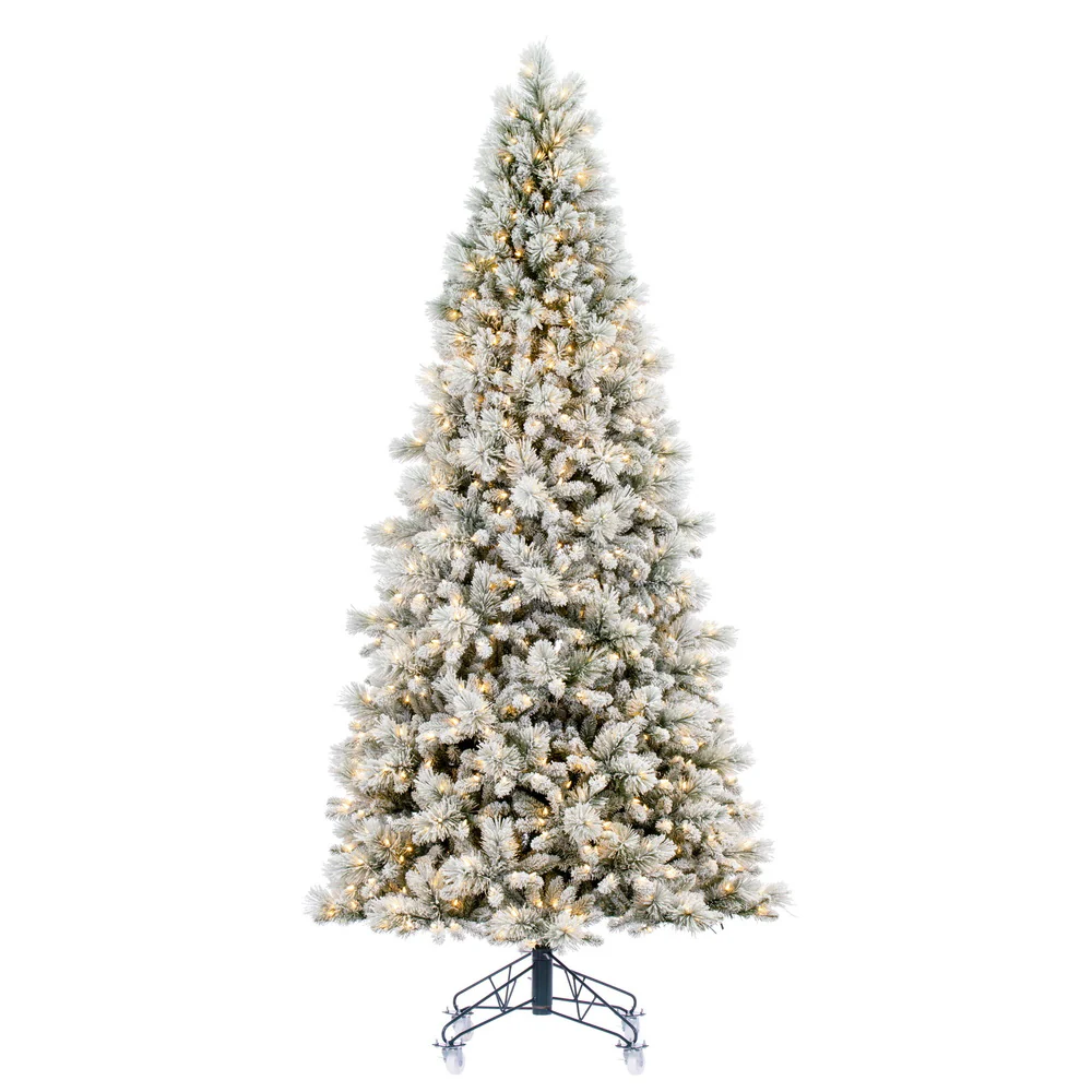 9'Hx51"W Flocked Jackson Pine Artificial Christmas Tree, LED Pre-Lit -White