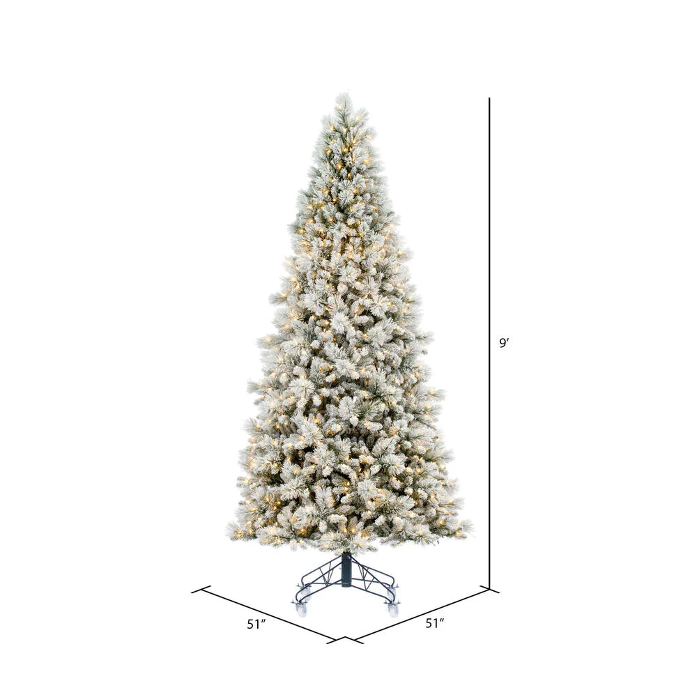 9'Hx51"W Flocked Jackson Pine Artificial Christmas Tree, LED Pre-Lit -White - Image 3
