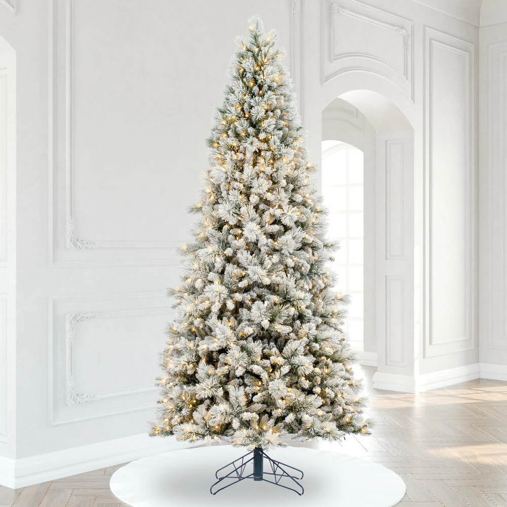 9'Hx51"W Flocked Jackson Pine Artificial Christmas Tree, LED Pre-Lit -White - Image 7