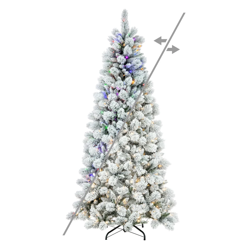9'Hx52"W Frosted Slim Scotch Pine Artificial Christmas Tree, LED Pre-Lit (Multi-Mode) -White