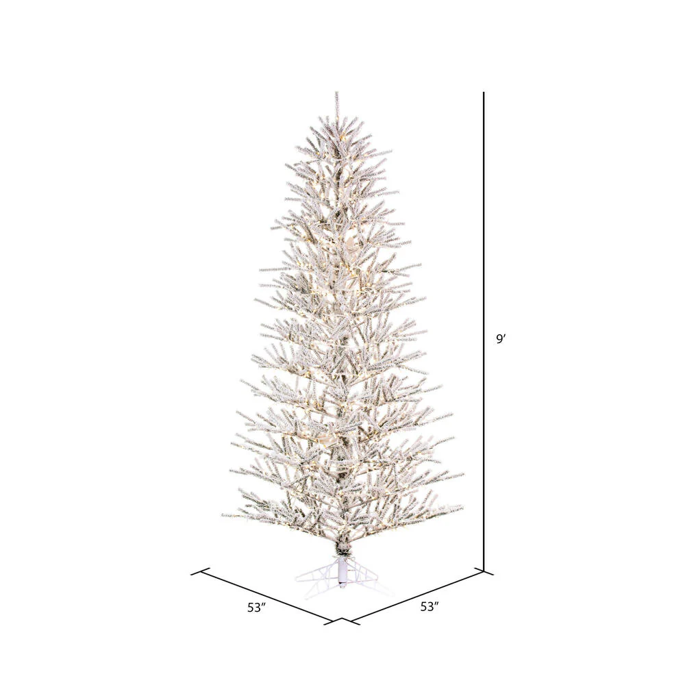 9'Hx53"W Flocked Slim Pistol Pine Artificial Christmas Tree, Micro LED Pre-Lit -White - Image 3
