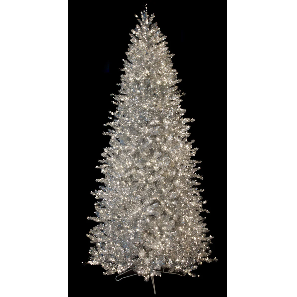 9'Hx53"W Tinsel Norway Spruce Artificial Christmas Tree, Micro LED Pre-Lit -Silver