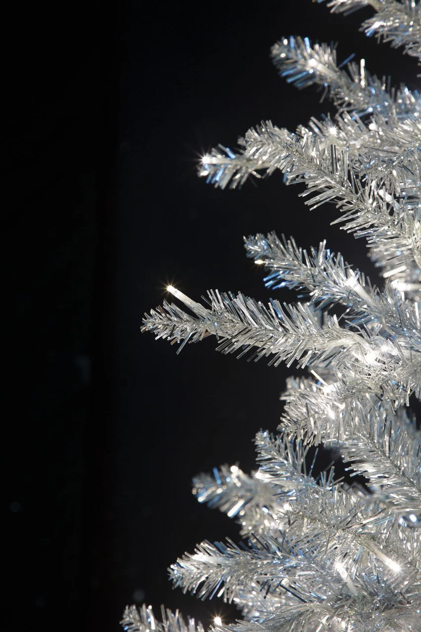 9'Hx53"W Tinsel Norway Spruce Artificial Christmas Tree, Micro LED Pre-Lit -Silver - Image 2