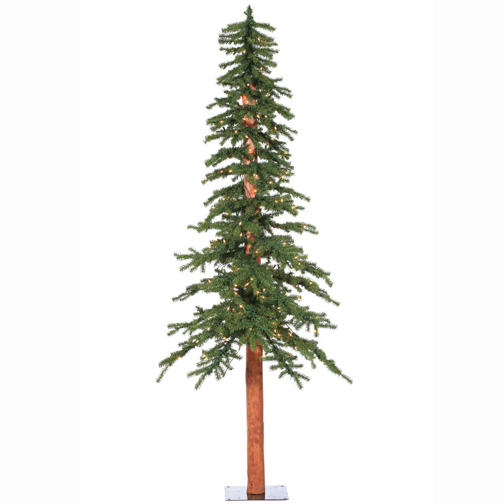 9'Hx56"W Natural Trunk Alpine Artificial Christmas Tree, LED Pre-Lit -Green