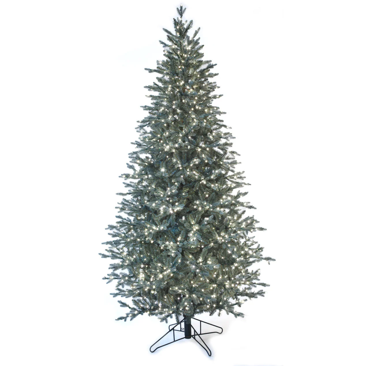 9'Hx56"W PE Blue Swiss Pine Artificial Christmas Tree, Micro LED Pre-Lit -Green/Blue
