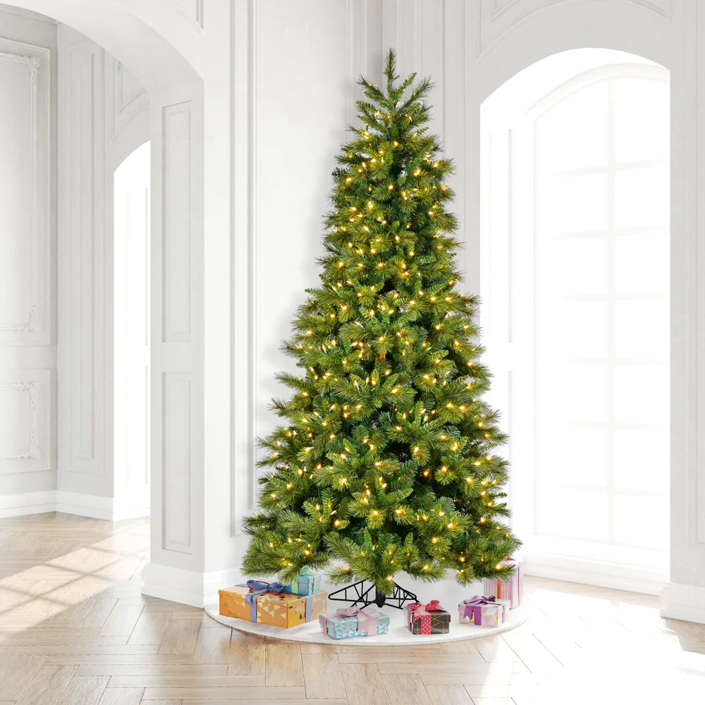 9'Hx57"W PE Brighton Pine Artificial Christmas Tree, LED Pre-Lit -Green - Image 4