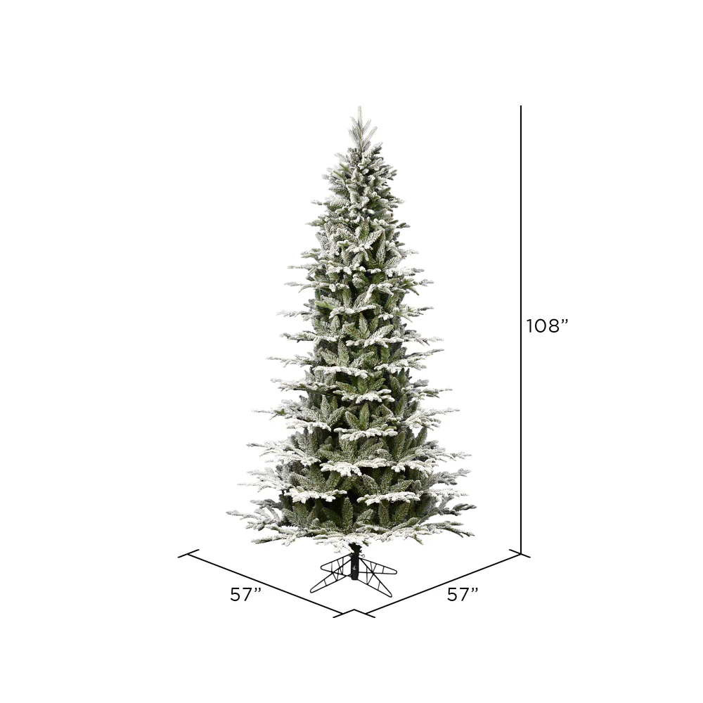 9'Hx57"W PE Slim Flocked Kamas Fraser Fir Artificial Christmas Tree, Unlit -White/Green - Image 2