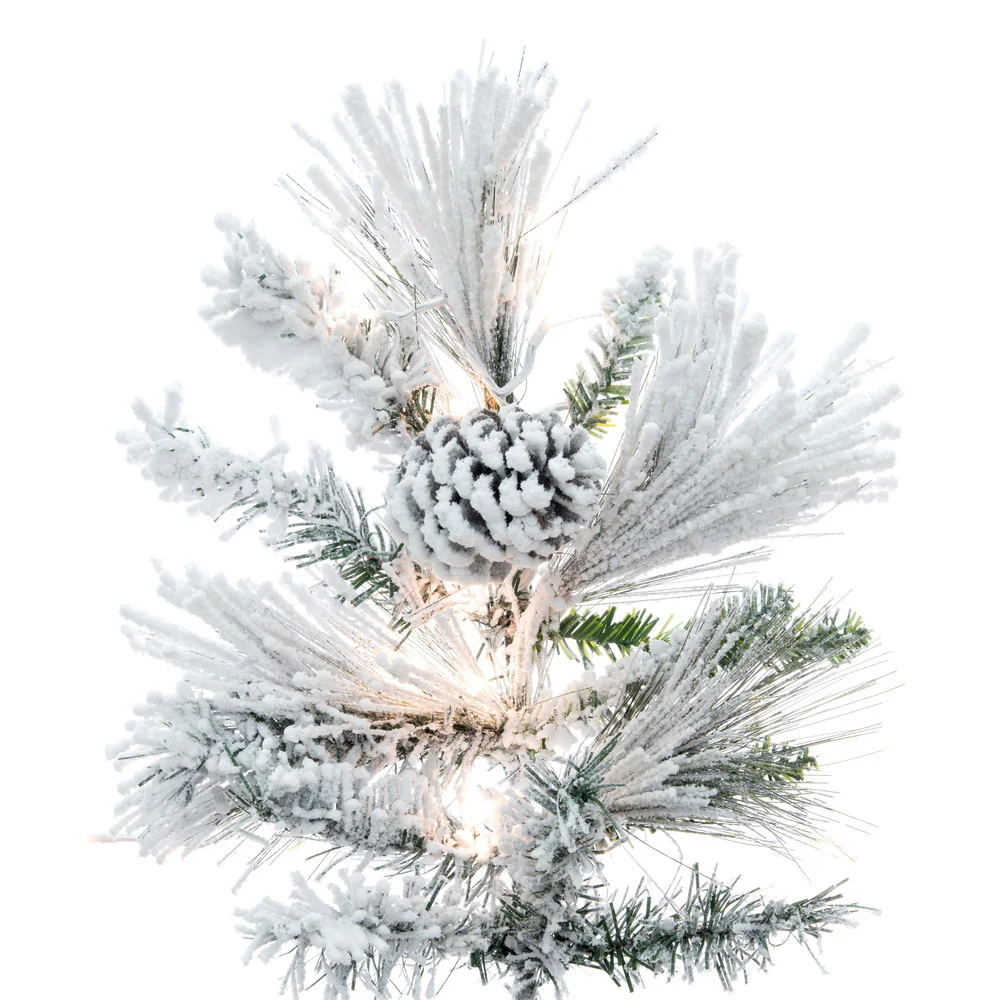 9'Hx59"W Flocked Slim Atka Pine Artificial Christmas Tree, Micro LED Pre-Lit (Multi-Mode) -White - Image 2
