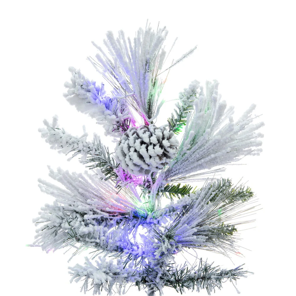 9'Hx59"W Flocked Slim Atka Pine Artificial Christmas Tree, Micro LED Pre-Lit (Multi-Mode) -White - Image 3