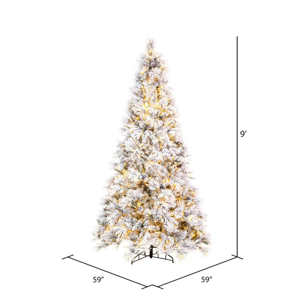9'Hx59"W Flocked Slim Atka Pine Artificial Christmas Tree, Micro LED Pre-Lit (Multi-Mode) -White - Image 4