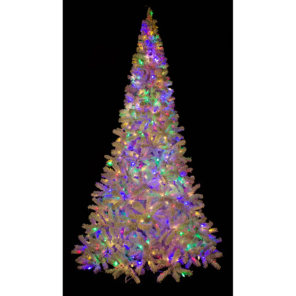 9'Hx60"W Flocked Arctic Pine Artificial Christmas Tree, C7 & LED Pre-Lit (Multi-Mode) -White