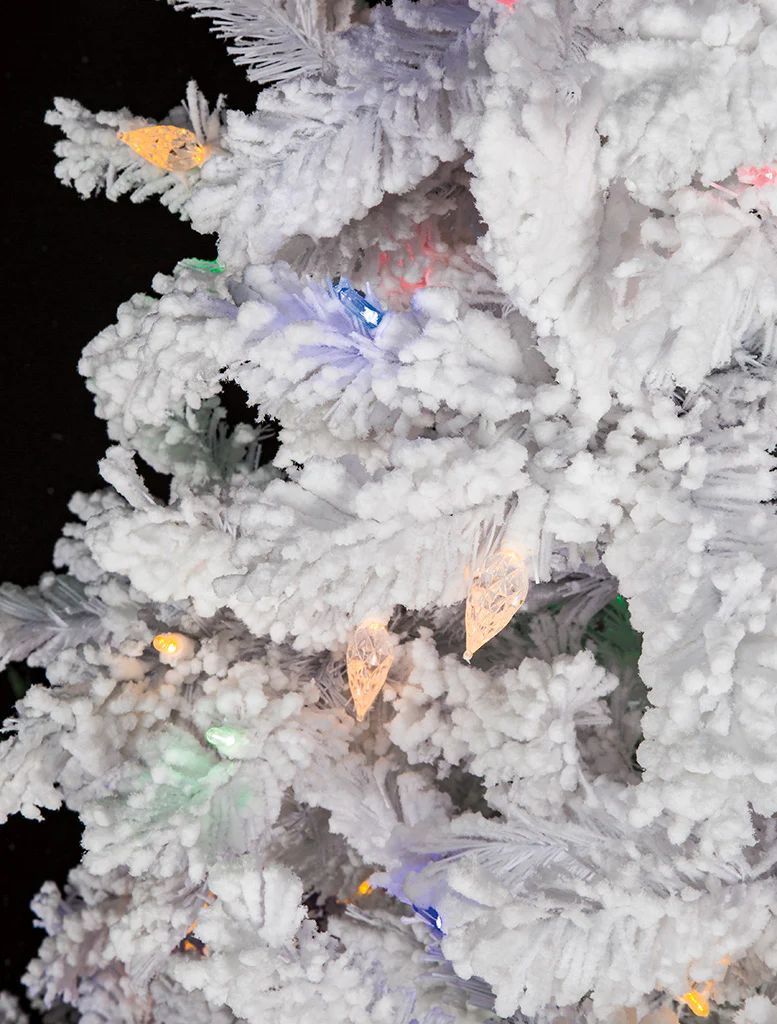 9'Hx60"W Flocked Arctic Pine Artificial Christmas Tree, C7 & LED Pre-Lit (Multi-Mode) -White - Image 3